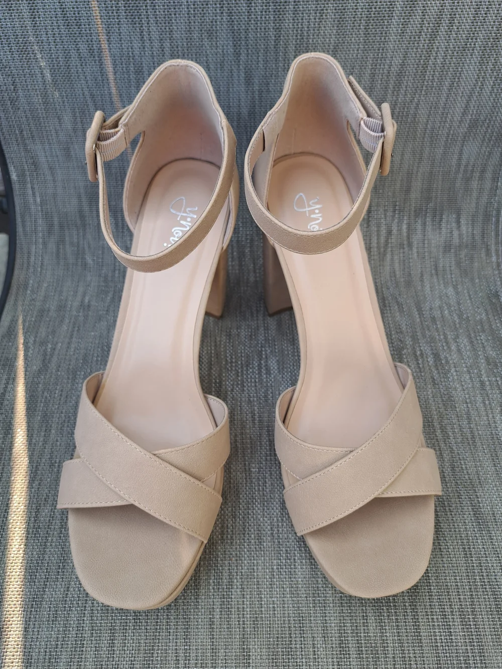 y•not? Brand Beige Platform Ankle-Strap Block Heel Sandals